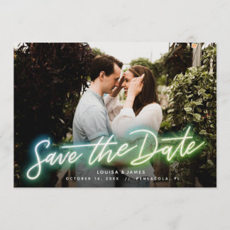 Invitación Foto horizontal Neon Save the Date