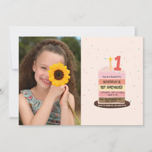 Invitación Foto ilustrada de la tarta del primer cumpleaños F
