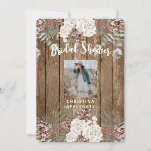 Invitación Foto Invierno Pine Rustic Bridal Shower Rodada