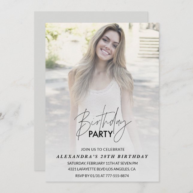 Invitación Foto invitada por 28 años Fiesta de cumpleaños Gre (Anverso / Reverso)