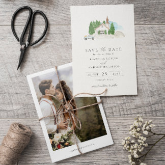 Invitación Foto italiana de Watercolor House Save the Date
