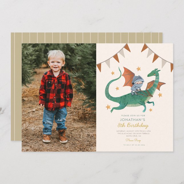 Invitación Foto Knight y Dragon Cumpleaños Medieval Real (Subido por el creador)