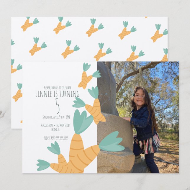 Invitación Foto Kraft de cumpleaños de Carrot de Pascua (Anverso / Reverso)