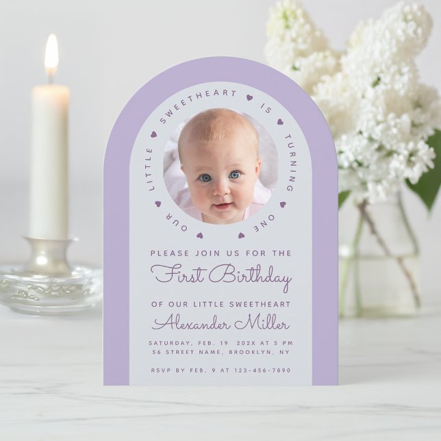 Invitación Foto Lavanda Arco Nuestra Pequeña Cumpleañera Quer (Subido por el creador)