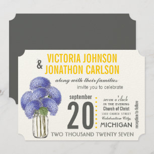 Invitación Foto Lavender amarillo Hydrangea Mason Jar Boda