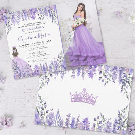 Invitación Foto Lavender Floral púrpura Quinceañera