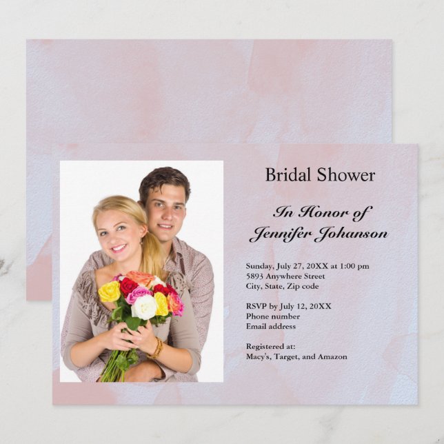 Invitación Foto Lavender Mist Marble Bridal Shower (Anverso / Reverso)