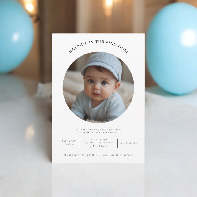 Invitación foto linda fiesta de primer cumpleaños (modern simple elegant minimal,kids birthday invitation,boy girl children kids baby,)