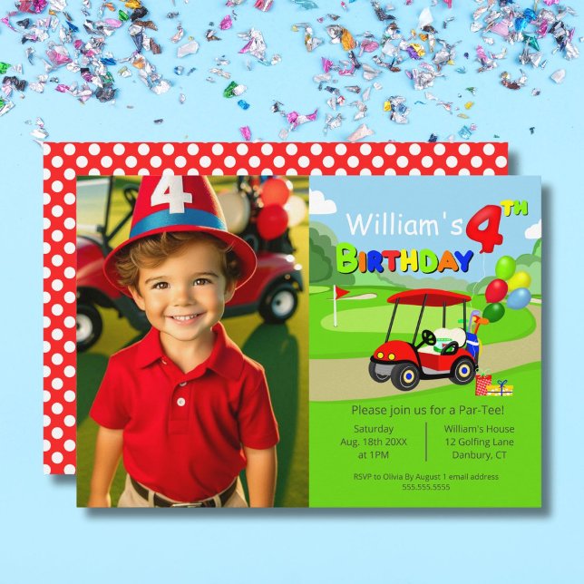 Invitación Foto Lindo Carrito de Golf Rojo para Cumpleaños 4  (Subido por el creador)