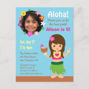 Invitación Foto Lindo Hula Hawaiano Fiesta Luau