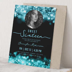Invitación FOTO Luces Brillantes Cumpleaños Dulces 16 Turques