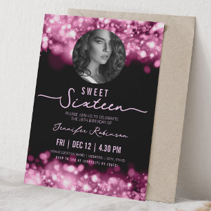 Invitación FOTO Luces Brillantes Cumpleaños Sweet 16 Rosa Cal