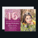 Invitación Foto Magenta Pink Sweet 16th Birthday Party<br><div class="desc">Foto Dulce Invitación a la fiesta de cumpleaños número 16 Girly Magenta y Purpurina Rosa invitan a una fiesta de cumpleaños número 16 a un chica de 16 años con escritura moderna y divertidos globos de Relieve metalizado.</div>