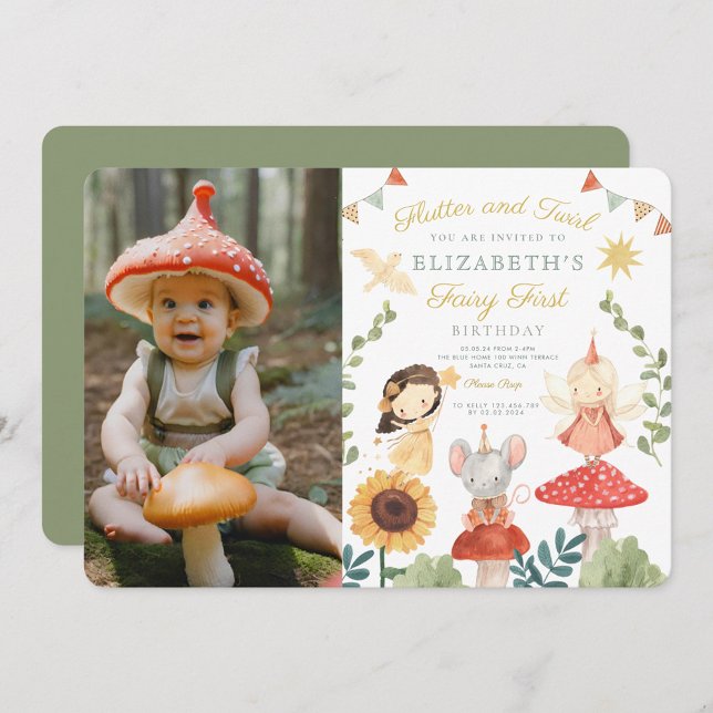 Invitación Foto mágica de hadas encantadas primer cumpleaños (Subido por el creador)