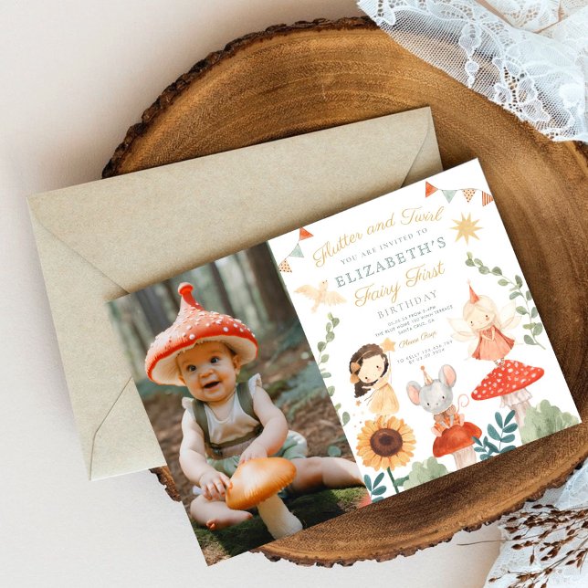 Invitación Foto mágica de hadas encantadas primer cumpleaños (Subido por el creador)
