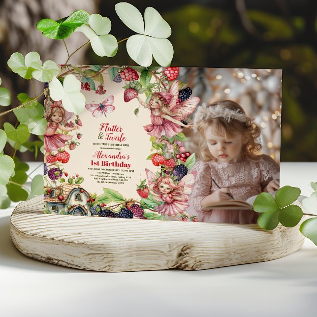 Invitación Foto Magical Fairy Strawberry Garden 1º cumpleaños (Subido por el creador)
