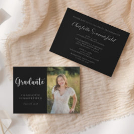 Invitación Foto manuscrita en blanco y negro | Graduación