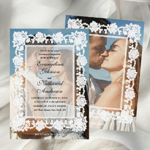 Invitación Foto Marco de Encaje Atemporal Boda Formal
