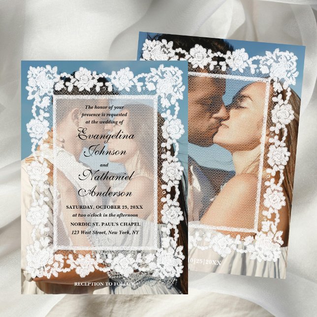 Invitación Foto Marco de Encaje Atemporal Boda Formal (Subido por el creador)
