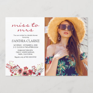 Invitación Foto Marsala Watercolor Floral Bridal Shower