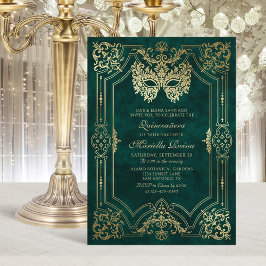Invitación Foto Mascarada de Oro Verde Quinceanera