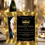 Invitación Foto masculina 60 aniversario del partido Rey Crow<br><div class="desc">Fotografía de la Fiesta de Cumpleaños de los Hombres 60,  Rey Crown Gold Art Deco. Elegante fiesta de cumpleaños Black Gold Art Deco. Personalizar con sus propios detalles.</div>