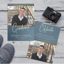 Invitación Foto Masculina Moderna Azul