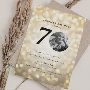 Invitación Foto mínima 70 cumpleaños fiesta de oro Bokeh