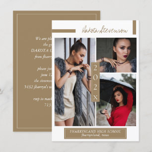 Invitación Foto mínima de graduación de oro oscuro y blanco