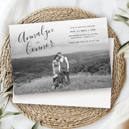 Invitación Foto mínima de guión | Boda monocromo moderno