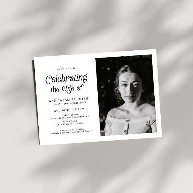 Invitación Foto mínima del funeral retro que celebra la vida (Subido por el creador)