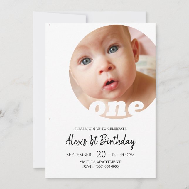 Invitación Foto Mínima del Primer Cumpleaños (Anverso)