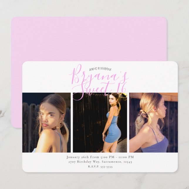 Invitación Foto mínima Dulce dulce de cumpleaños 16 (Anverso / Reverso)