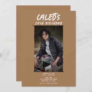 Invitación Foto Mínima Marrón Foto Fiesta de cumpleaños