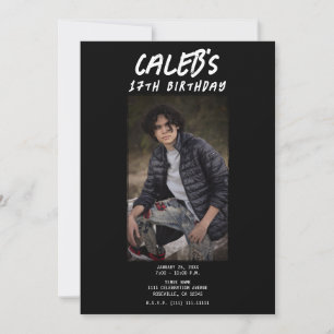 Invitación Foto Mínima Negra Foto Fiesta de cumpleaños