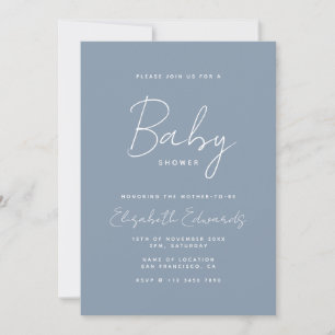 Invitación Foto Minimalista azul Código QR Baby Shower