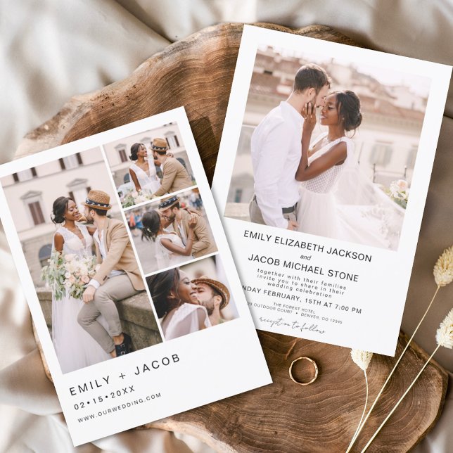 Invitación Foto minimalista cinco Bodas blancos (Subido por el creador)