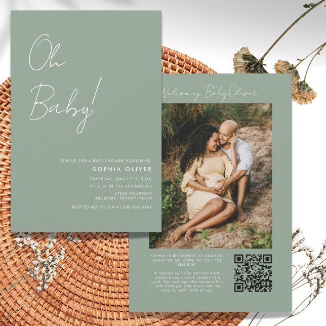 Invitación Foto minimalista Código QR Baby Shower (Subido por el creador)