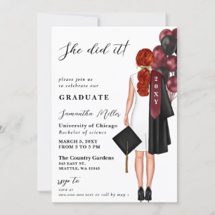 Invitación Foto Minimalista De Borgoña Que Se Graduó