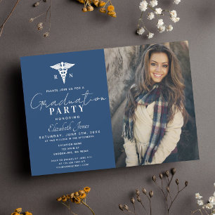 Invitación Foto minimalista de graduación de color azul y agu