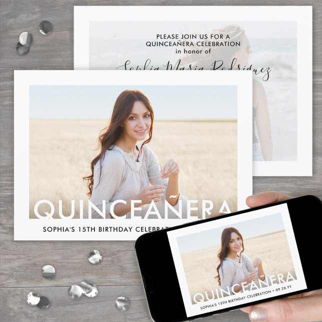 Invitación Foto minimalista de Quinceañera Superposición de c (Subido por el creador)