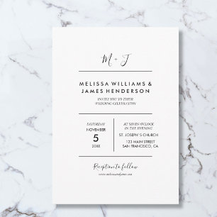 Invitación Foto minimalista de un Boda de monograma manuscrit