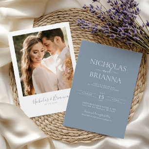 Invitación Foto minimalista del Boda azul moderno