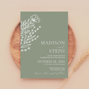 Invitación Foto minimalista del Boda verde de la sabana botán