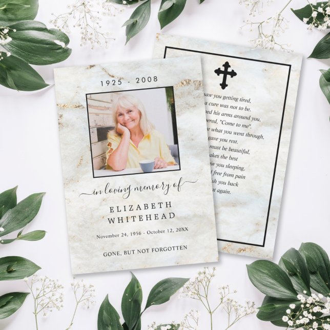 Invitación Foto minimalista Funeral Oración Marble Gold (Subido por el creador)