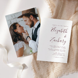 Invitación Foto Minimalista moderna Boda de escritura burdeos