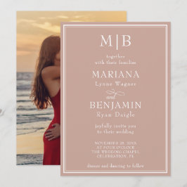 Invitación Foto Minimalista moderna Boda rosa Boho