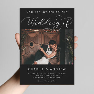 Invitación Foto Minimalista moderna Código Qr Código Boda neg