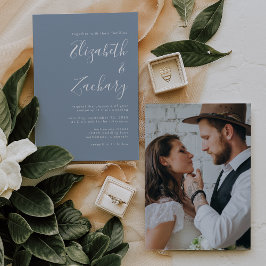 Invitación Foto Minimalista moderna con un Boda azul turbio