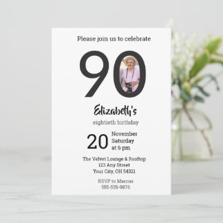 Invitación Foto Minimalista Moderna Cumpleaños 90